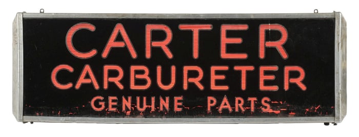 CARTER CARBURETER GENUINE PARTS LIGHT-UP GLASS STORE DISPLAY.