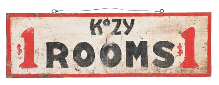 $1 KOZY ROOMS HAND PAINTED WOODEN SIGN.