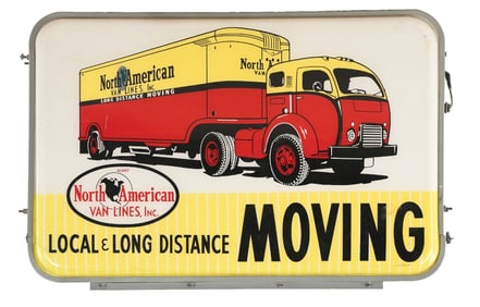 NORTH AMERICAN VAN LINES PLASTIC LIGHT UP SIGN W/ TRUCK GRAPHIC.