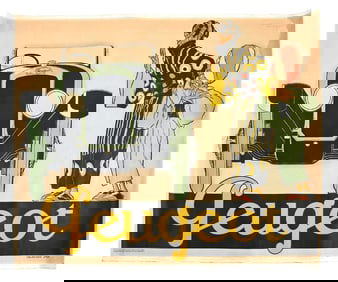 LARGE & OUTSTANDING PEUGEOT PAPER POSTER BY RENE VINCENT.