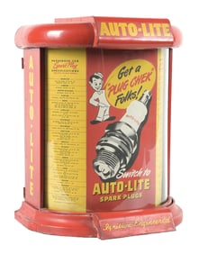 AUTO LITE STARK PLUGS GLASS FACED STORE DISPLAY CABINET.