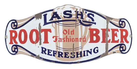 LASH'S ROOT BEER CURVED PORCELAIN SIGN