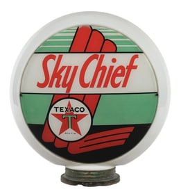 TEXACO SKY CHIEF GASOLINE COMPLETE 13.5" GLOBE ON GLASS BODY W/ SCREW BASE.