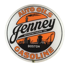 JENNEY AUTO OILS & GASOLINE 15" SINGLE GLOBE LENS.