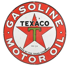 TEXACO GASOLINE & MOTOR OIL PORCELAIN SERVICE STATION SIGN.