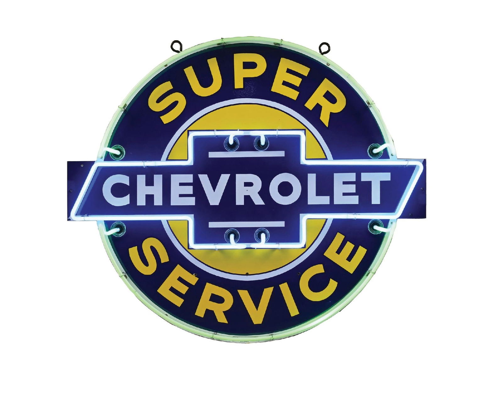 OUTSTANDING CHEVROLET SUPER SERVICE STATION PORCELAIN NEON SIGN. (1 of 4)