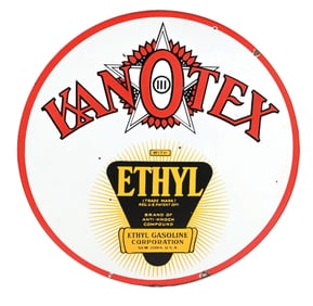 KANOTEX ETHYL GASOLINE PORCELAIN SIGN.