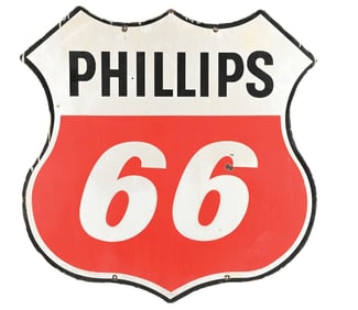 PHILLIPS 66 GASOLINE PORCELAIN SHIELD SIGN.