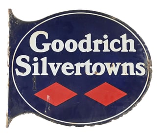 GOODRICH SILVERTOWN TIRES PORCELAIN FLANGE SIGN.