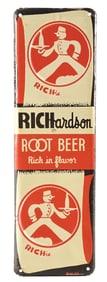 RARE RICHARDSON ROOT BEER EMBOSSED TIN DOOR PUSH SIGN.