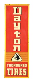 DAYTON THOROBRED TIRES EMBOSSED TIN SERVICE STATION SIGN.
