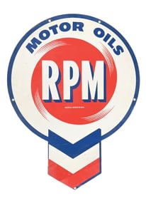 RPM MOTOR OILS TIN SERVICE STATION SIGN.