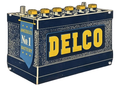 DELCO BATTERIES TIN SERVICE STATION SIGN.