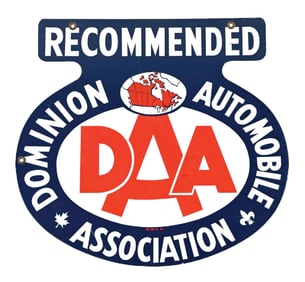 DOMINION AUTOMOBILE ASSOCIATION TIN SERVICE STATION SIGN.