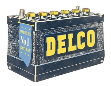 DELCO BATTERIES TIN SERVICE STATION SIGN.