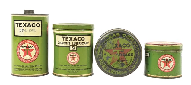 COLLECTION OF 4: TEXACO PORT ARTHUR MOTOR OIL & GREASE CANS.