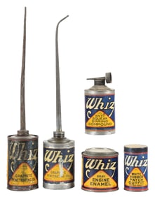 COLLECTION OF 5: WHIZ AUTOMOTIVE SUPPLY TINS.