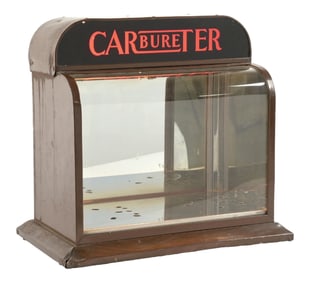 CARTER CARBURETER GLASS FACED LIGHT-UP STORE DISPLAY CABINET.