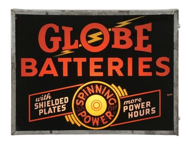 GLOBE BATTERIES PAINTED GLASS LIGHT-UP STORE DISPLAY.