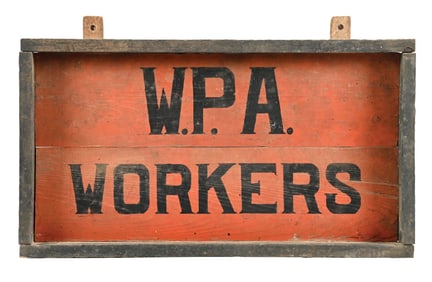 W.P.A WORKERS HAND PAINTED WOOD SIGN.