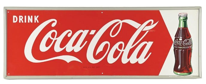 DRINK COCA COLA TIN SIGN W/ BOTTLE GRAPHIC.