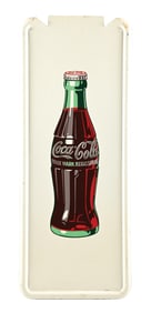 COCA COLA TIN PILASTER SIGN W/ SELF FRAMED OUTER EDGE.