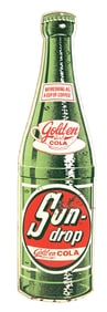 SUN DROP GOLDEN GIRL COLA EMBOSSED TIN BOTTLE SIGN.