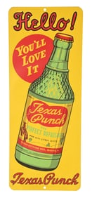 TEXAS PUNCH "THE PERFECT REFRESHER" TIN SIGN W/ COWBOY GRPAHIC.
