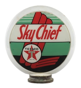 TEXACO SKY CHIEF GASOLINE 13.5" COMPLETE GLOBE ON GLASS BODY W/ SCREW BASE.