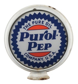 PUROL PEP GASOLINE COMPLETE 15" GLOBE ON PORCELAIN H.P. BODY.