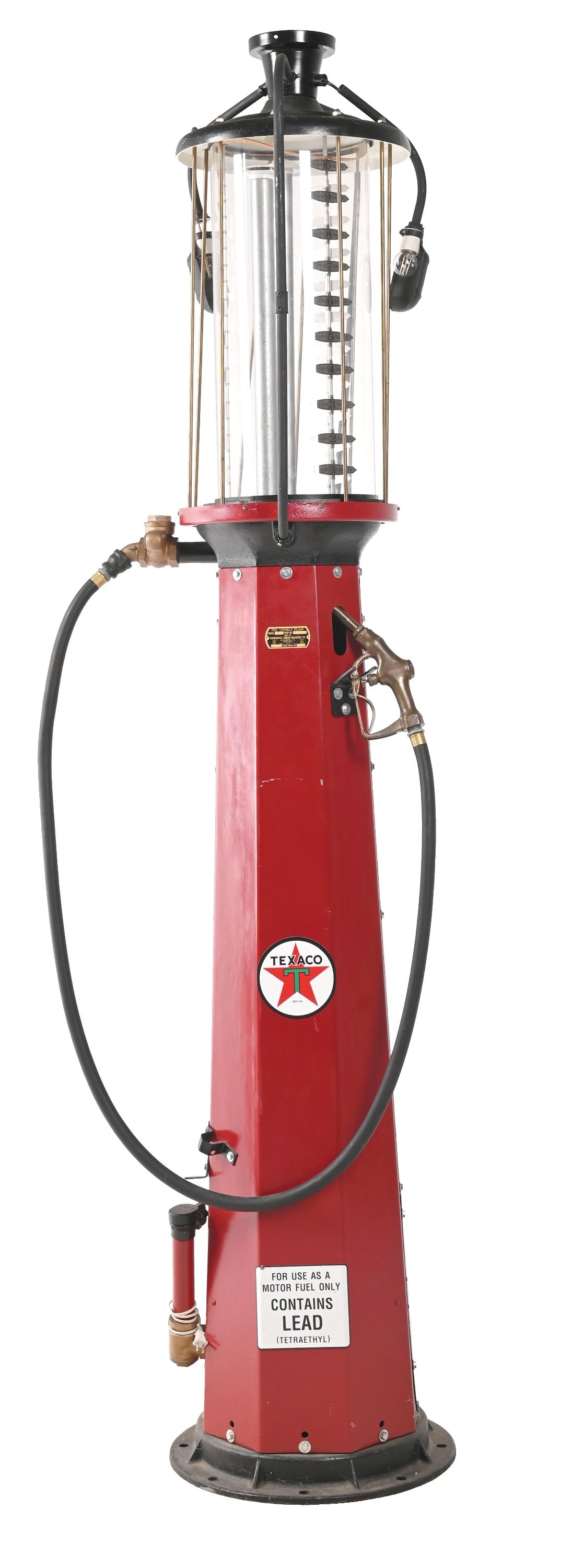 TEN GALLON VISIBLE GAS PUMP RESTORED IN TEXACO GASOLINE. (1 of 6)