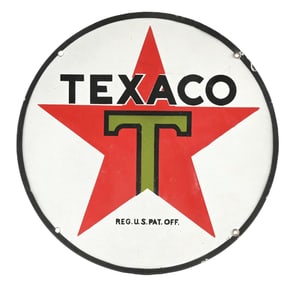 TEXACO GASOLINE & MOTOR OILS 15" PORCELAIN SIGN.
