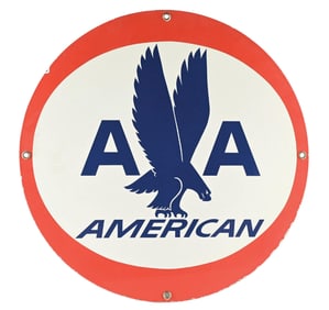 AMERICAN AIRLINES PORCELAIN SIGN W/ EAGLE GRAPHIC.