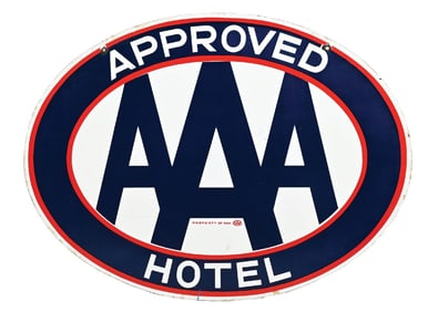 AUTO CLUB APPROVED HOTEL PORCELAIN SIGN.