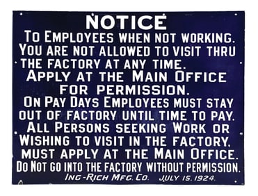 INGRAM RICHARDSON SIGN MANUFACTURING EMPLOYEE NOTICE SIGN.
