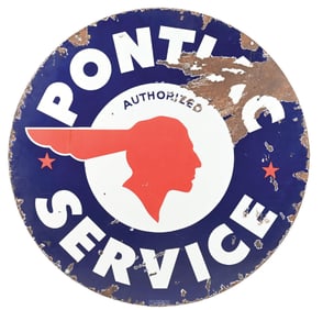 PONTIAC AUTHORIZED SERVICE PORCELAIN SIGN.