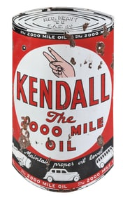 KENDALL "THE 2000 MILE OIL" CURVED PORCELAIN SIGN.