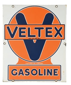 VELTEX GASOLINE PORCELAIN PUMP PLATE SIGN.