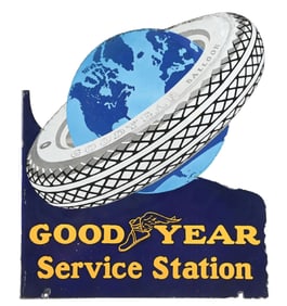 GOODYEAR SERVICE STATION PORCELAIN FLANGE SIGN.