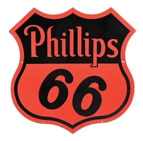 PHILLIPS 66 GASOLINE PORCELAIN SHIELD SIGN.