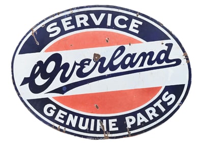 OVERLAND GENUINE PARTS & SERVICE PORCELAIN SIGN.