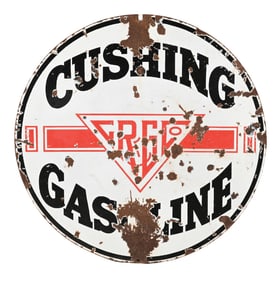 CUSHING GASOLINE PORCELAIN SERVICE STATION SIGN.