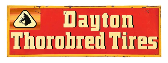 DAYTON THOROBRED TIRES EMBOSSED TIN SIGN