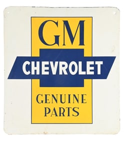 GM CHEVROLET GENUINE PARTS TIN SIGN W/ BOW TIE GRAPHIC.