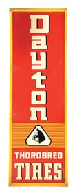 DAYTON THOROBRED TIRES EMBOSSED TIN SIGN.