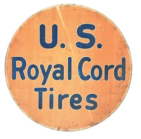 U.S. ROYAL CORD TIRES TIN SERVICE STATION SIGN.
