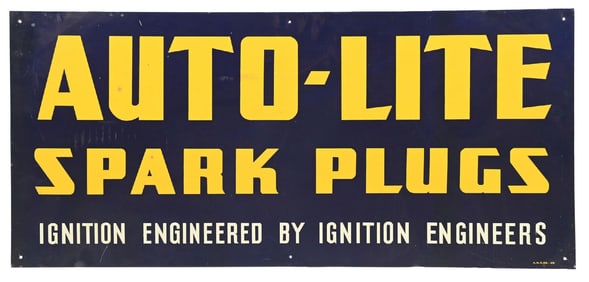 AUTO LITE SPARK PLUGS TIN SERVICE STATION SIGN.