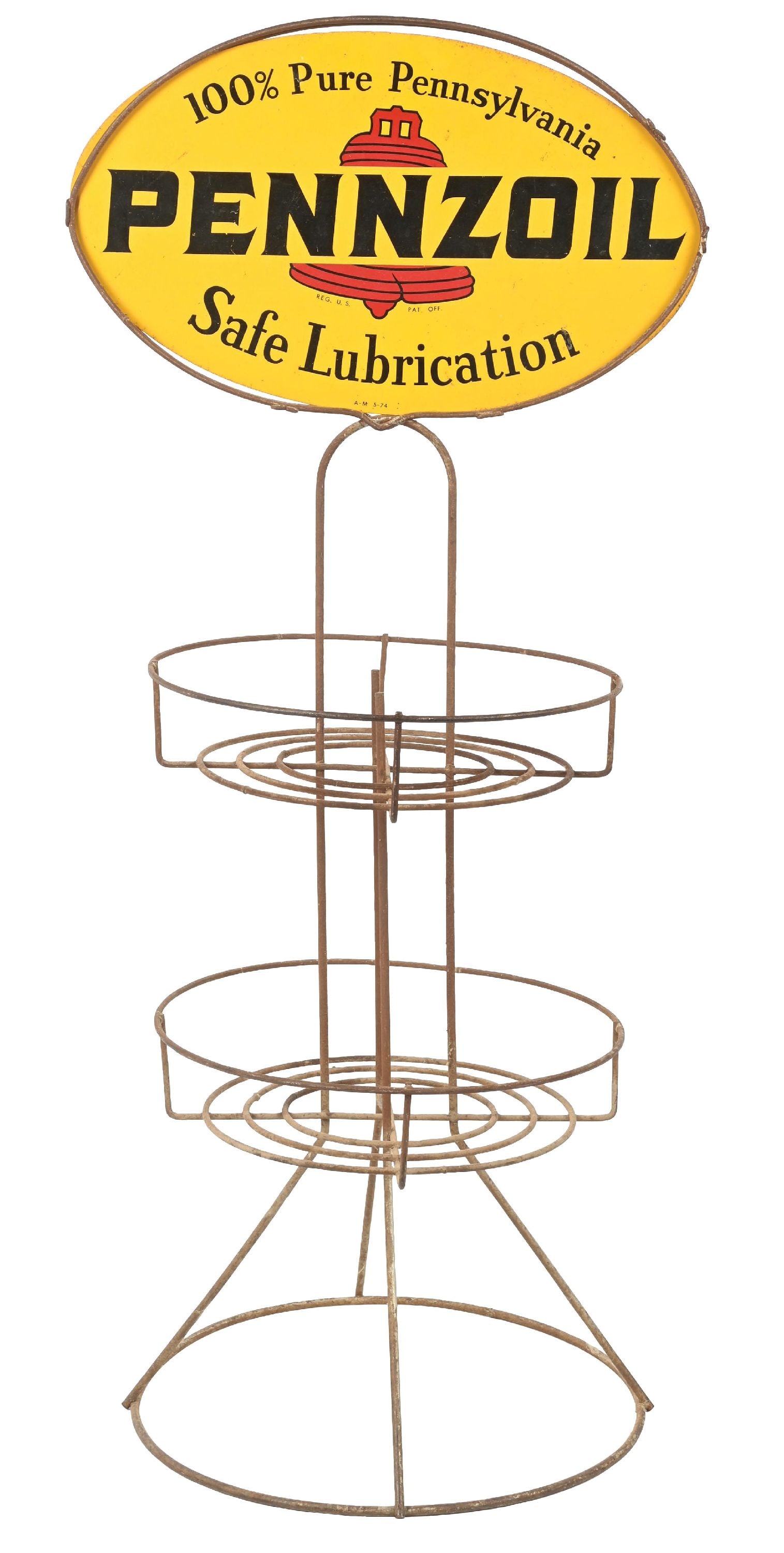 PENNZOIL MOTOR OIL ONE QUART CAN RACK W/ TIN TIOPPER SIGN. (1 of 5)