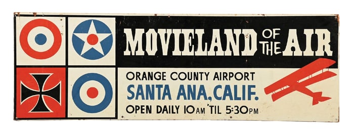 MOVIELAND OF THE AIR PAINTED WOOD SIGN.