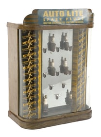 AUTO LITE SPARK PLUGS GLASS FACED STORE DISPLAY CABINET.